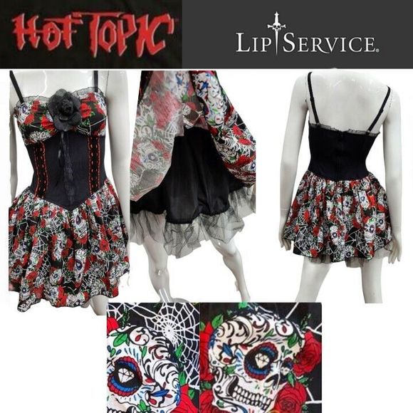 NWT Lip Service/Hot Topic Sm Day Of The Dead Skull Dress - Picture 1 of 6